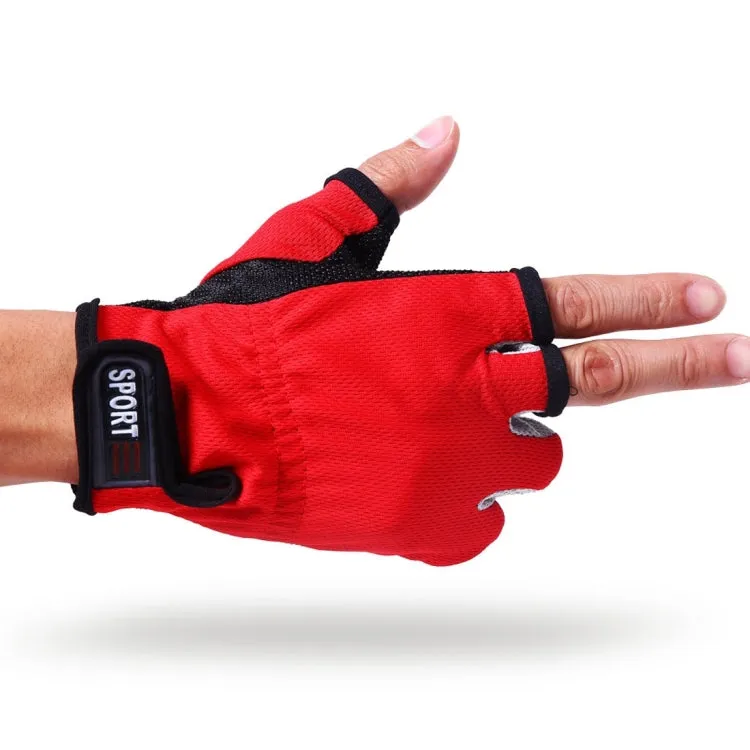 1 Pair 3 Fingers Exposed Breathable Anti-slippery Fishing Gloves(Red)