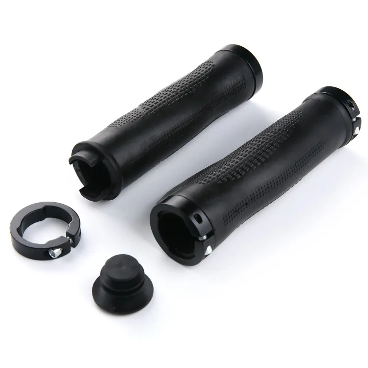 1 Pair AG21 Rubber    Alloy Lock-Rings Bicycle Flat Handlebar Grip(Black)