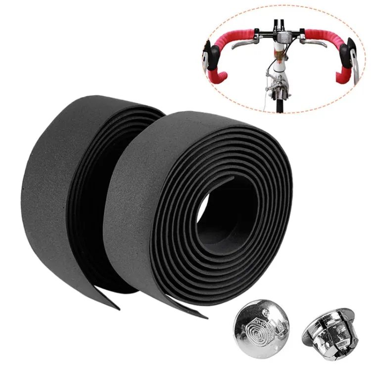 1 Pair Cycling Road Bike Sports Bicycle Cork Handlebar Tape Wrap   2 Bar Plug(Black)