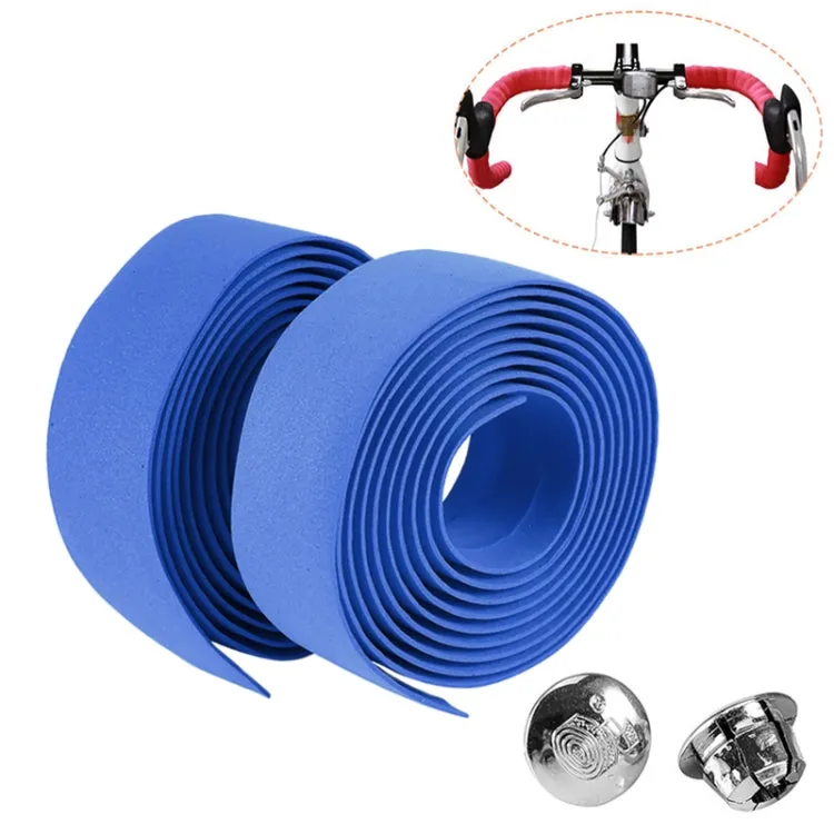 1 Pair Cycling Road Bike Sports Bicycle Cork Handlebar Tape Wrap   2 Bar Plug(Blue)