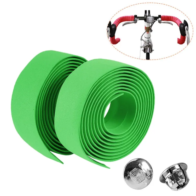 1 Pair Cycling Road Bike Sports Bicycle Cork Handlebar Tape Wrap   2 Bar Plug(Green)