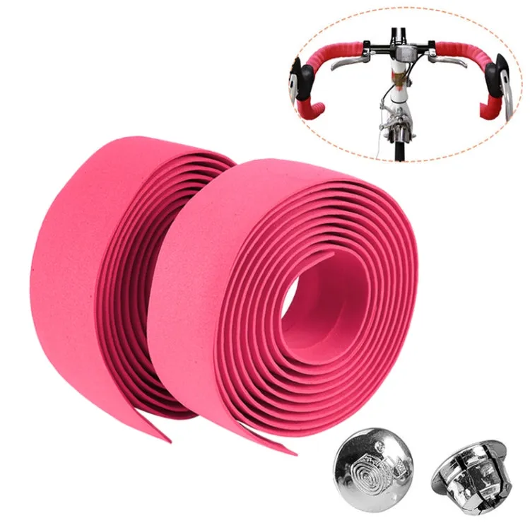 1 Pair Cycling Road Bike Sports Bicycle Cork Handlebar Tape Wrap   2 Bar Plug(Pink)