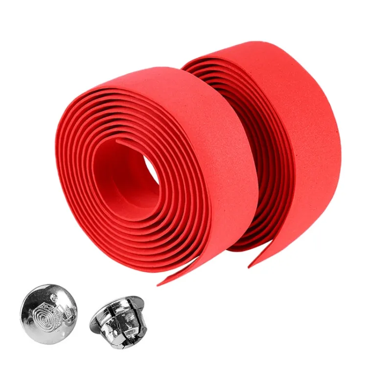 1 Pair Cycling Road Bike Sports Bicycle Cork Handlebar Tape Wrap   2 Bar Plug(Red)