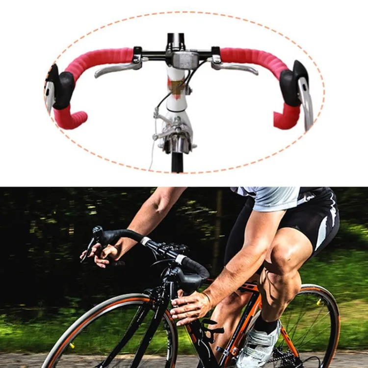 1 Pair Cycling Road Bike Sports Bicycle Cork Handlebar Tape Wrap   2 Bar Plug(Red)