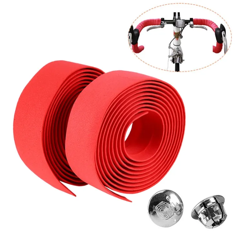 1 Pair Cycling Road Bike Sports Bicycle Cork Handlebar Tape Wrap   2 Bar Plug(Red)