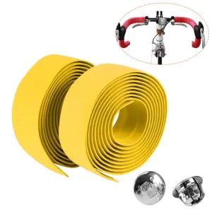 1 Pair Cycling Road Bike Sports Bicycle Cork Handlebar Tape Wrap   2 Bar Plug(Yellow)