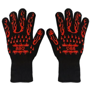 1 Pair High Temperature Resistant Silicone BBQ Gloves  Anti-Scalding Gloves(BBQ Flame Red)