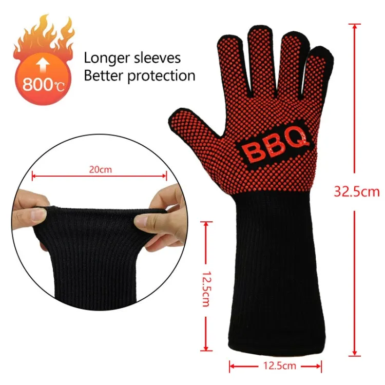 1 Pair High Temperature Resistant Silicone BBQ Gloves  Anti-Scalding Gloves(Flame Dots  Black)