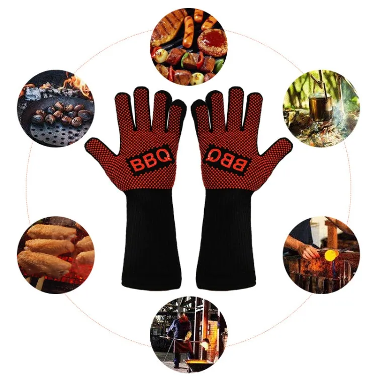 1 Pair High Temperature Resistant Silicone BBQ Gloves  Anti-Scalding Gloves(Flame Dots  Black)