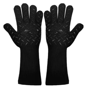 1 Pair High Temperature Resistant Silicone BBQ Gloves  Anti-Scalding Gloves(Flame Dots  Black)