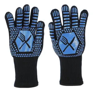 1 Pair High Temperature Resistant Silicone BBQ Gloves  Anti-Scalding Gloves(Scalpel Blue)