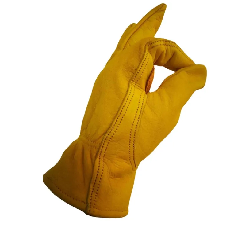 1 Pair JJ-1004 Outdoor Garden Welding Genuine Leather Labor Safety Gloves, Size: S(Yellow)