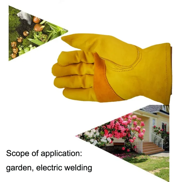 1 Pair JJ-1004 Outdoor Garden Welding Genuine Leather Labor Safety Gloves, Size: S(Yellow)