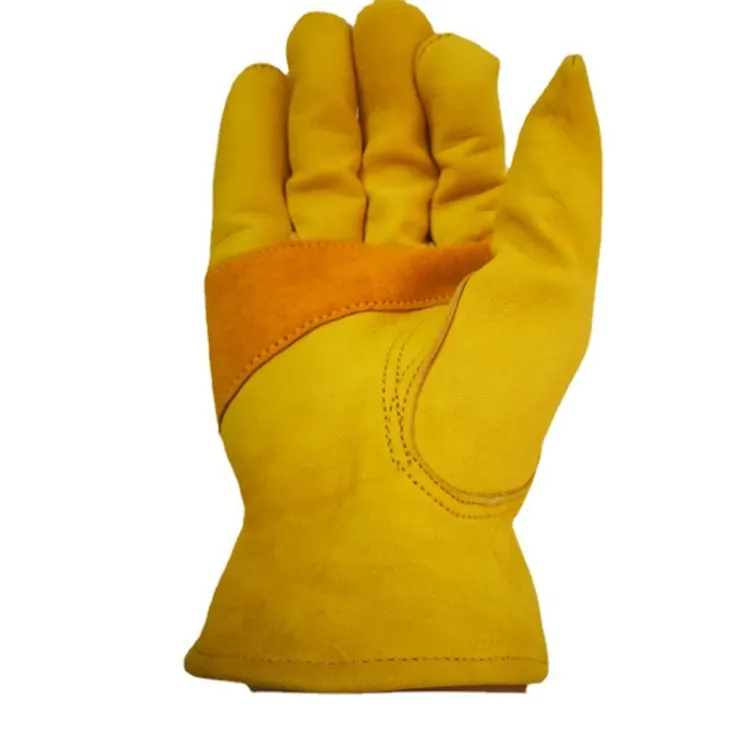 1 Pair JJ-1004 Outdoor Garden Welding Genuine Leather Labor Safety Gloves, Size: S(Yellow)