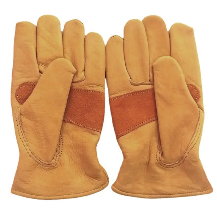 1 Pair JJ-1004 Outdoor Garden Welding Genuine Leather Labor Safety Gloves, Size: S(Yellow)