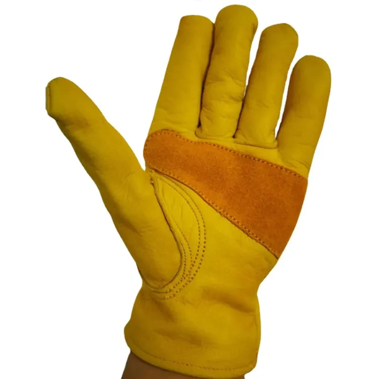 1 Pair JJ-1004 Outdoor Garden Welding Genuine Leather Labor Safety Gloves, Size: S(Yellow)