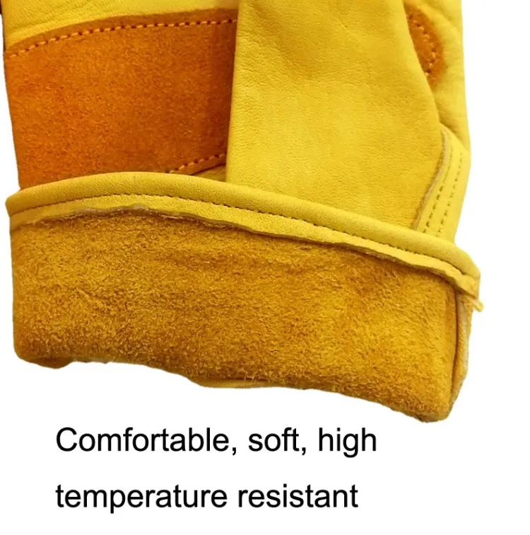 1 Pair JJ-1004 Outdoor Garden Welding Genuine Leather Labor Safety Gloves, Size: S(Yellow)