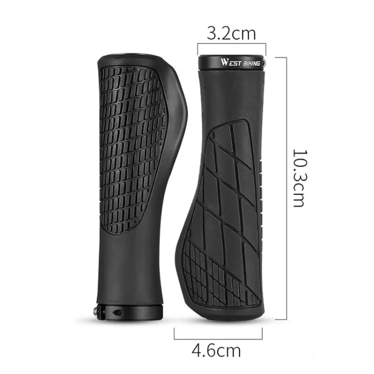 1 Pair WEST BIKING YP0804060 Bicycle Grips Mountain Bike Non-Slip Rubber Grips(Black)