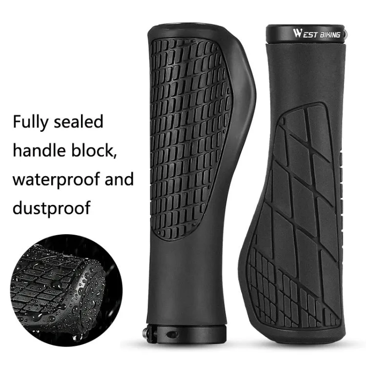 1 Pair WEST BIKING YP0804060 Bicycle Grips Mountain Bike Non-Slip Rubber Grips(Black)