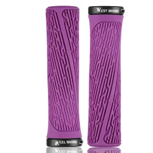 1 Pair WEST BIKING YP0804061 Bicycle Anti-Slip Shock Absorber Grip Mountain Bike Rubber Handlebar Cover(Purple)