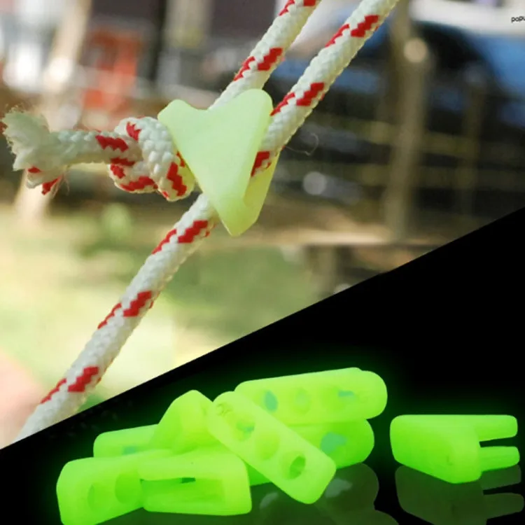 10 PCS Outdoor Luminous Rope Buckle Fluorescence Tent Triangle Buckle Alert Reminder Accidental Danger Tent Wind Rope Adjuster