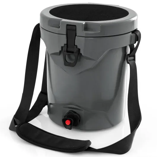 10 QT Drink Cooler Insulated Ice Chest with Spigot Flat Seat Lid and Adjustable Strap-Gray