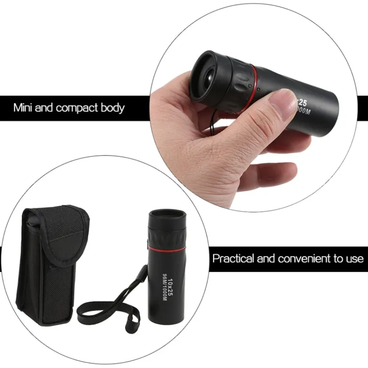 10*25 Portable Professional High Times High Definition Dual Focus Zoom Monocular Pocket Telescope, Size: 9.2*3cm