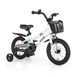 14 Inch Kids Bike with 2 Training Wheels for 3-5 Years Old-Black & White