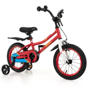 14 Inch Kids Bike with 2 Training Wheels for 3-5 Years Old-Red