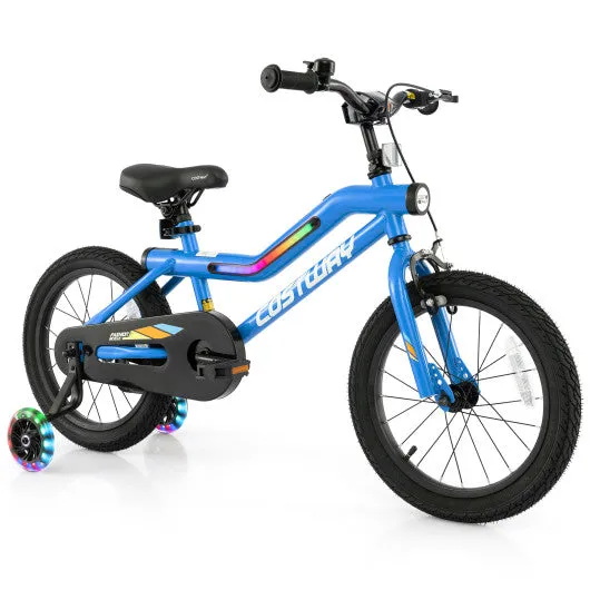 16 Inch Kids Bike LED Lighted Adjustable with Training Wheels for 4-7 Years Old Kids-16 inches