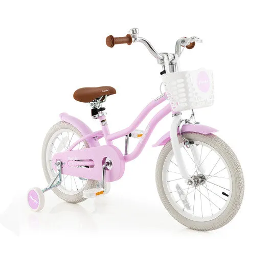 16 Inch Kids Bike with Front Handbrake and 2 Training Wheels-Purple