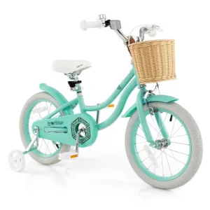 16-Inch Kids Bike with Training Wheels and Adjustable Handlebar Seat-Green