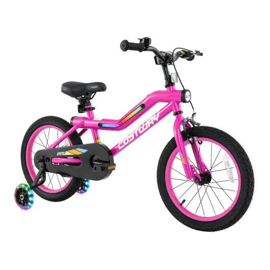 16 Inch LED Lighted Kids Bike with Training Wheels and Headlight for Ages 4-7 Years-16 inches