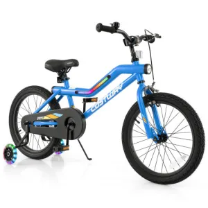 18 Inch Kids Bike LED Lighted Adjustable with Training Wheels for 4-8 Years Old Kids-18 inches