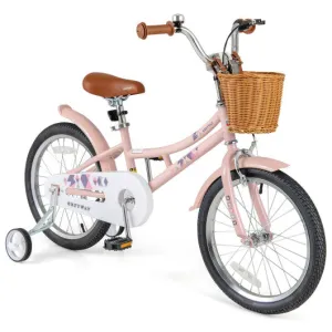 18 Inch Kids Bike Retro Bicycle with Adjustable Height and Basket for Ages 4-8 Years Old-18 inches