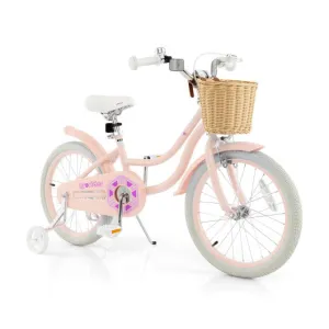 18-Inch Kids Bike with Training Wheels and Adjustable Handlebar Seat-Pink