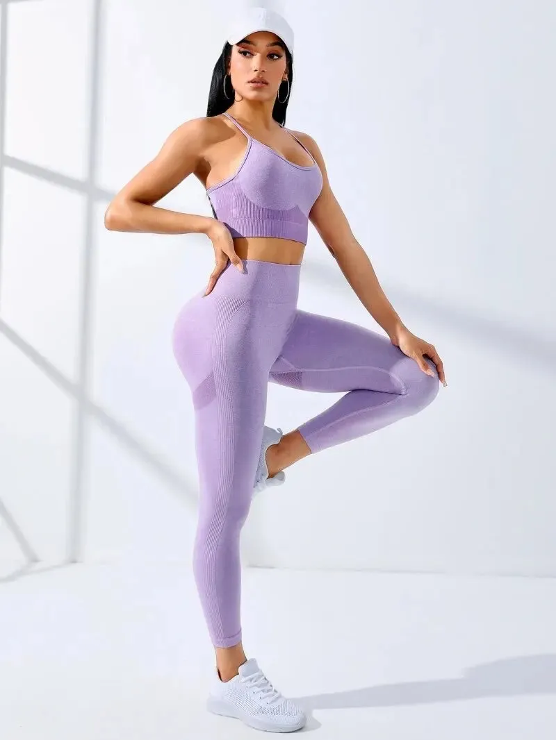 2-Piece Seamless Yoga Set – Workout Leggings and Stretch Sports Bra