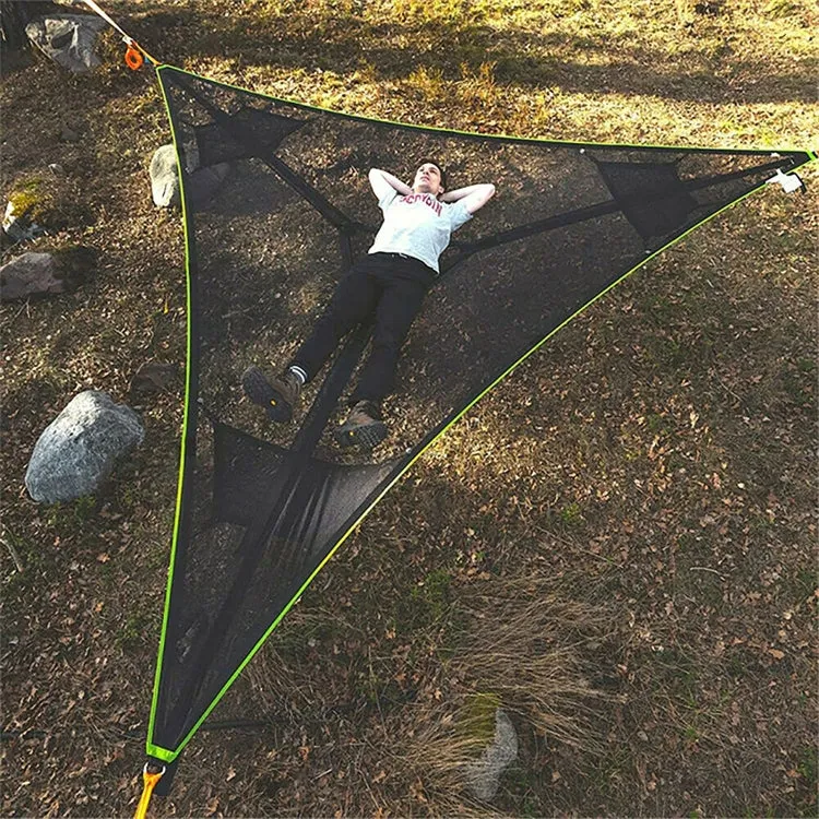 2.8m Family Outdoor Portable Aerial Tent Multi-person Camping Triangle Hammock(Black)