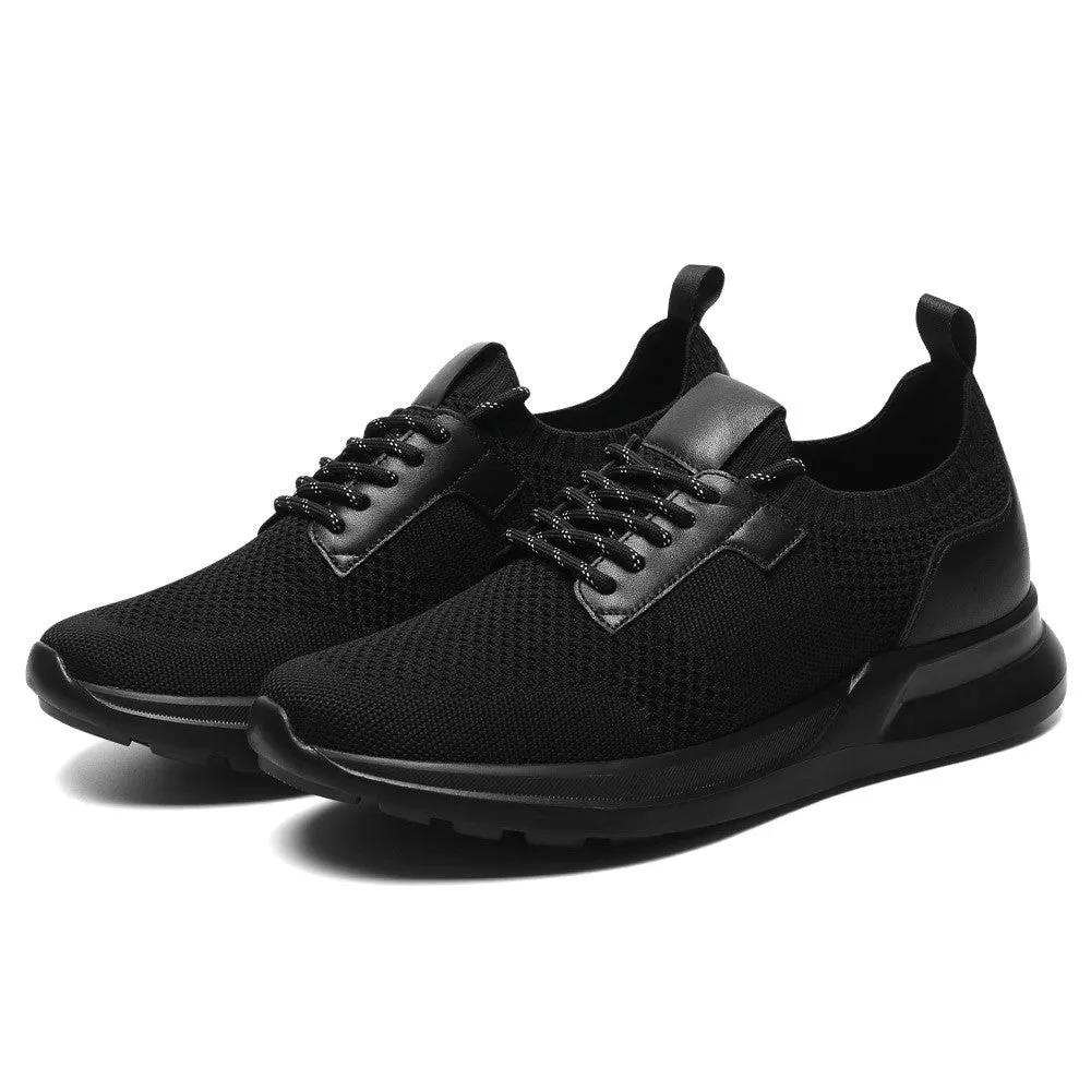 7 CM/2.76 Inches CMR CHAMARIPA Men's Elevator Sneakers - Black Knit Fabric Height Increasing Sports Shoes