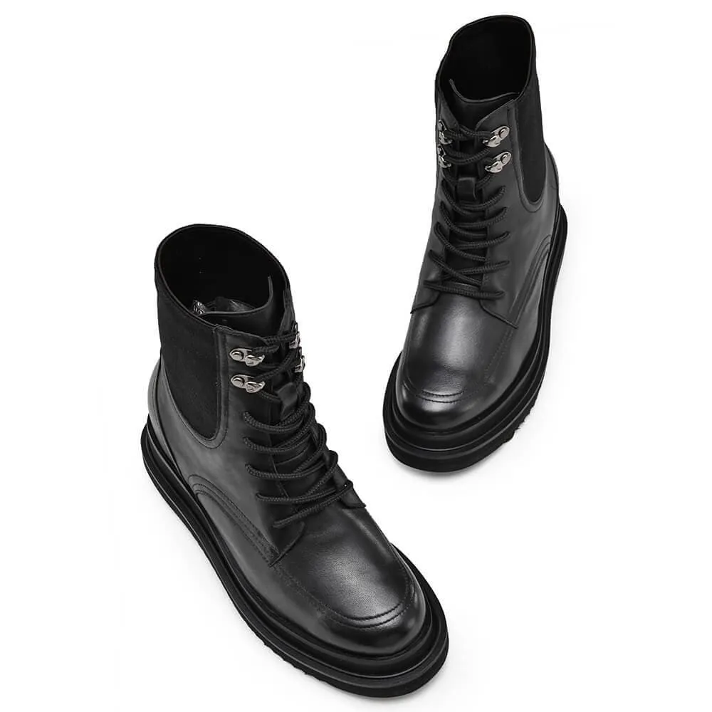 7CM / 2.76 Inches-CMR CHAMARIPA Height Increasing Boots For Women Black Leather Boots That Make You Taller