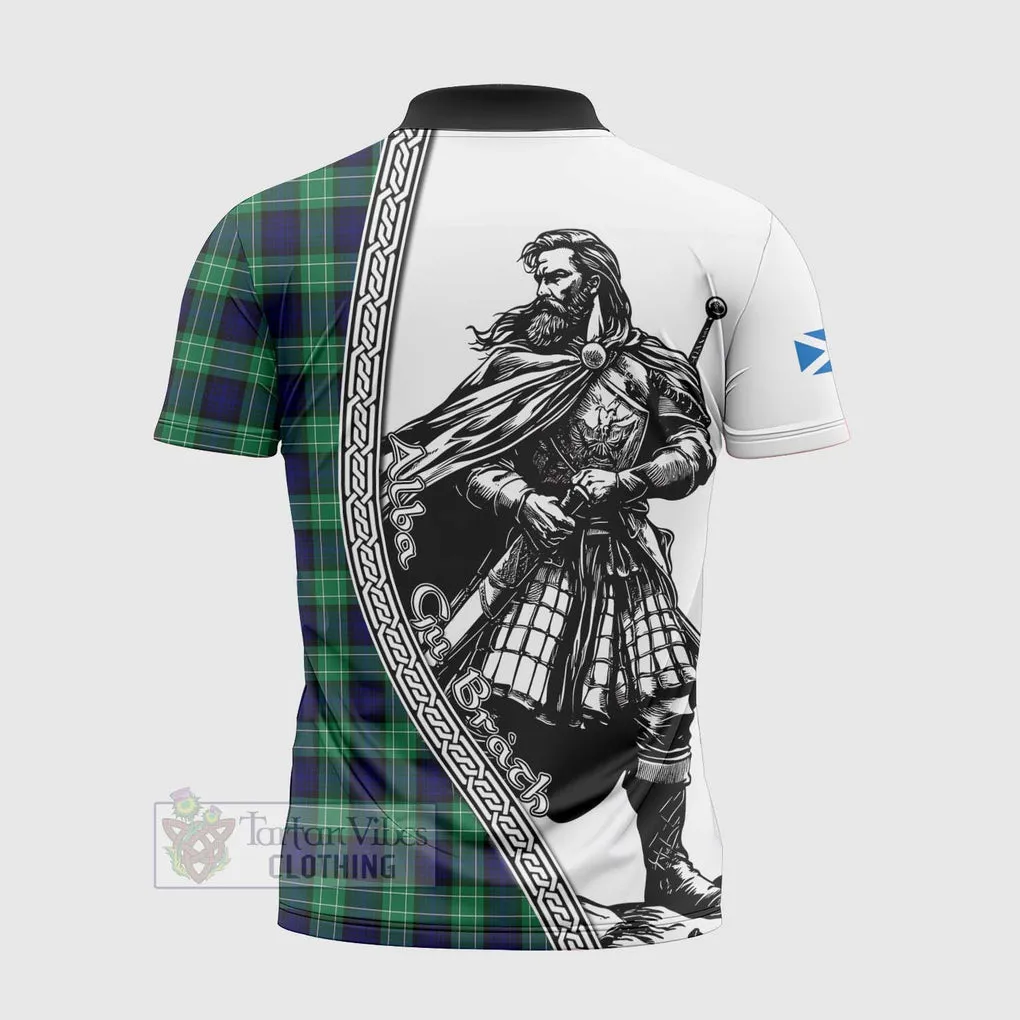 Abercrombie Tartan Clan Crest Zipper Polo Shirt with Highlander Warrior Celtic Style