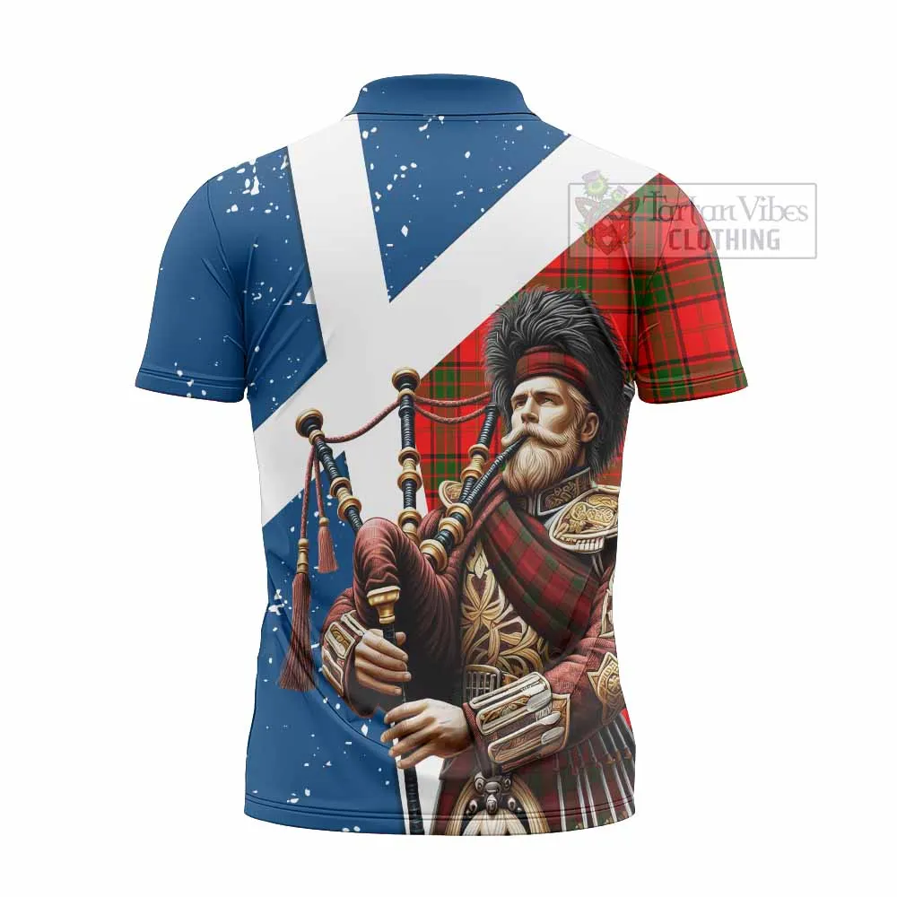 Adair Tartan Zipper Polo Shirt with Family Crest Scottish Bagpiper Vibes