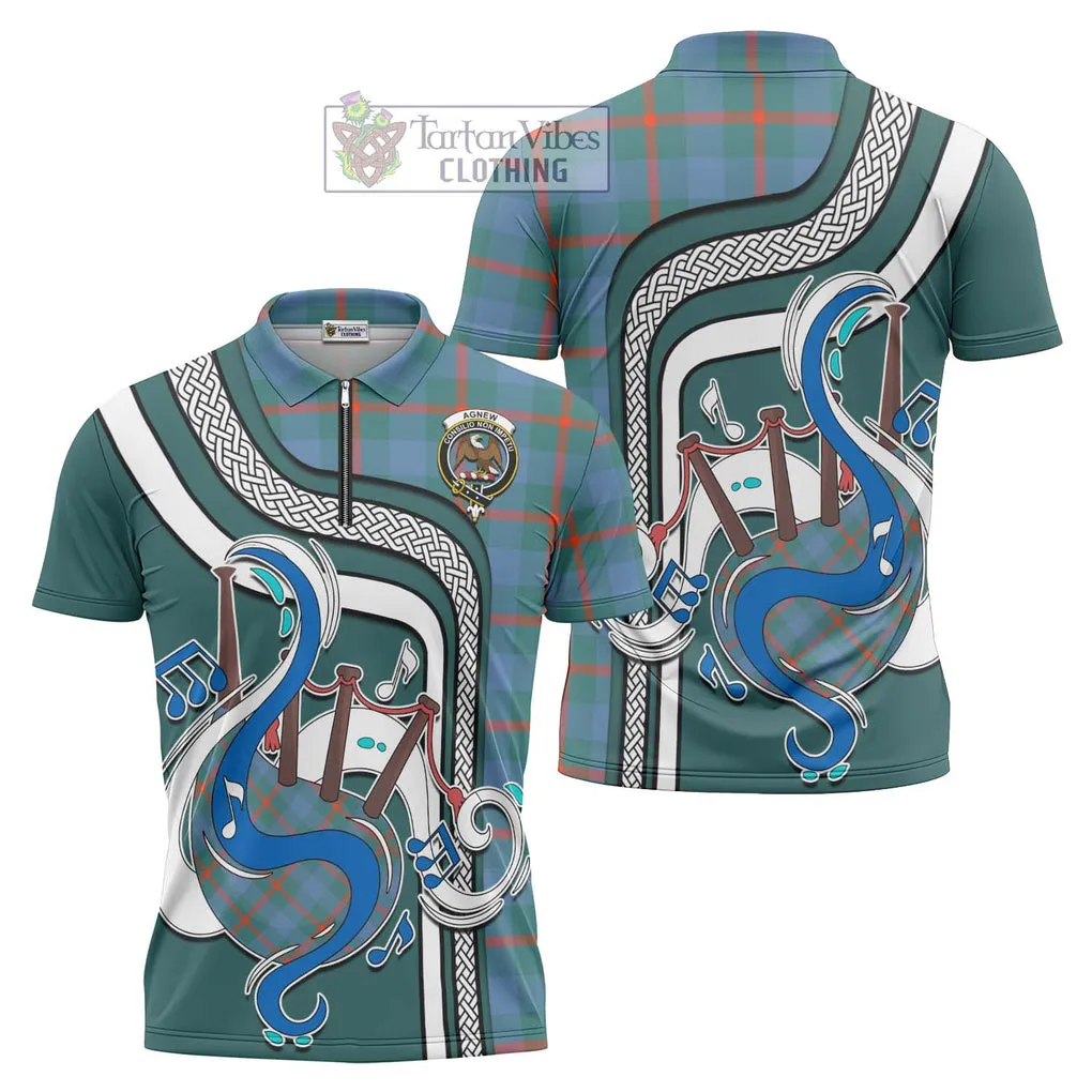 Agnew Ancient Tartan Zipper Polo Shirt with Epic Bagpipe Style