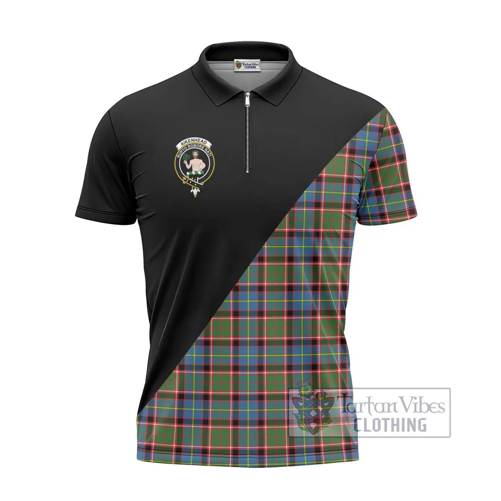 Aikenhead Tartan Zipper Polo Shirt with Family Crest and Military Logo Style