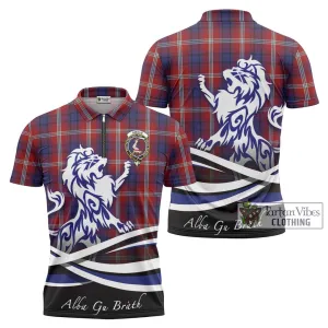 Ainslie Tartan Zipper Polo Shirt with Alba Gu Brath Regal Lion Emblem