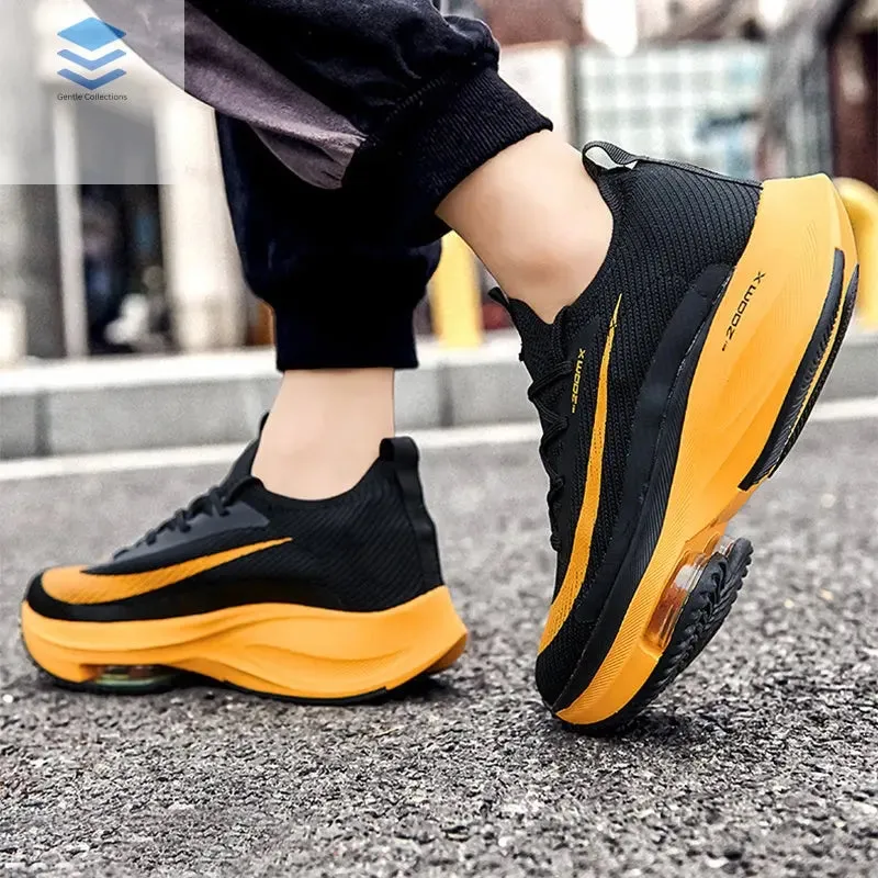 Air Cushion Sports Shoes Men Personalized Fashion Breathable Lace Up Knit Sneakers Casual Outdoor Running Walking Shoes