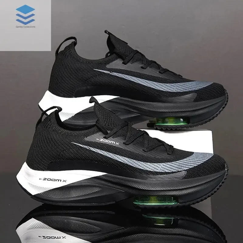 Air Cushion Sports Shoes Men Personalized Fashion Breathable Lace Up Knit Sneakers Casual Outdoor Running Walking Shoes