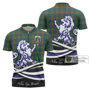 Aiton Tartan Zipper Polo Shirt with Alba Gu Brath Regal Lion Emblem