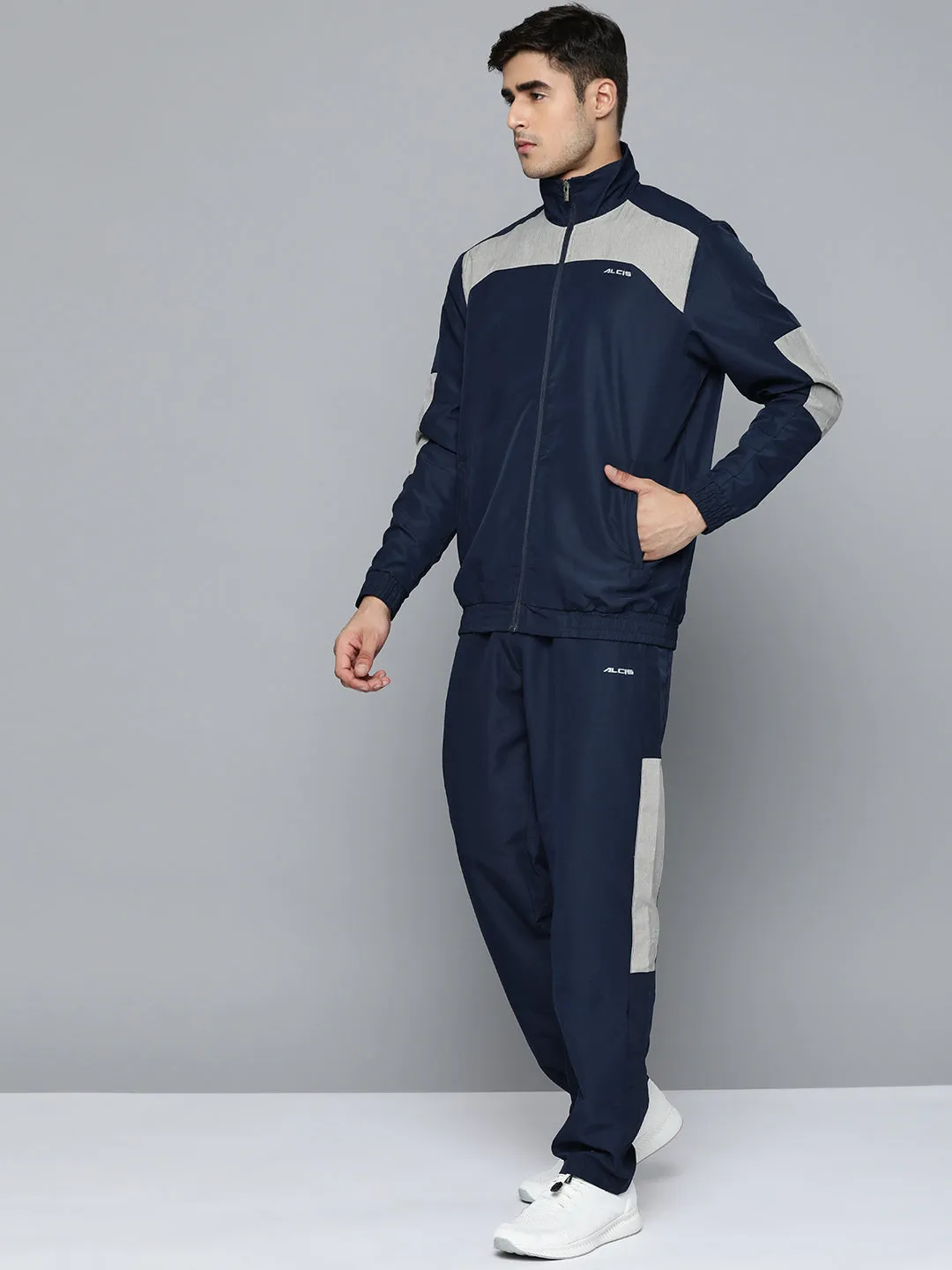 Alcis Men Navy Blue  Grey Colourblocked Tracksuit