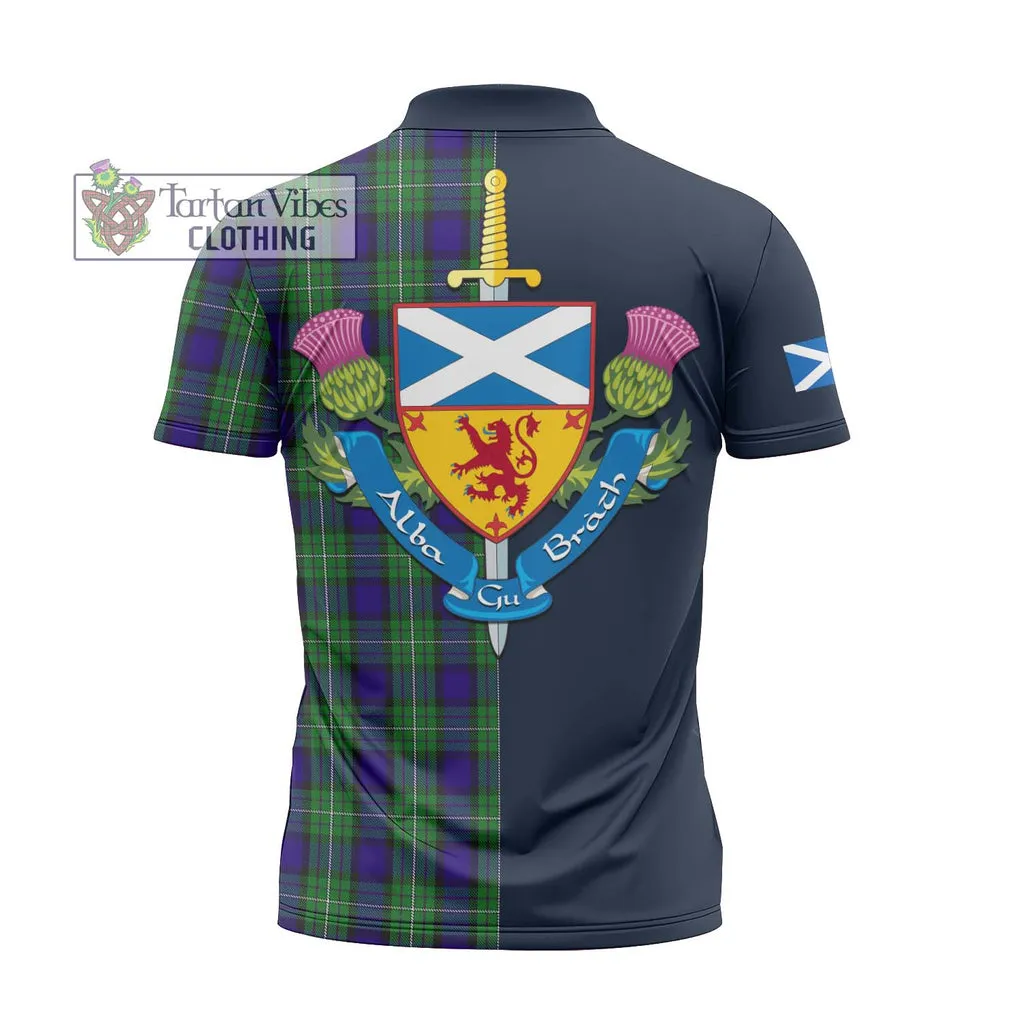 Alexander Tartan Zipper Polo Shirt Alba with Scottish Lion Royal Arm Half Style